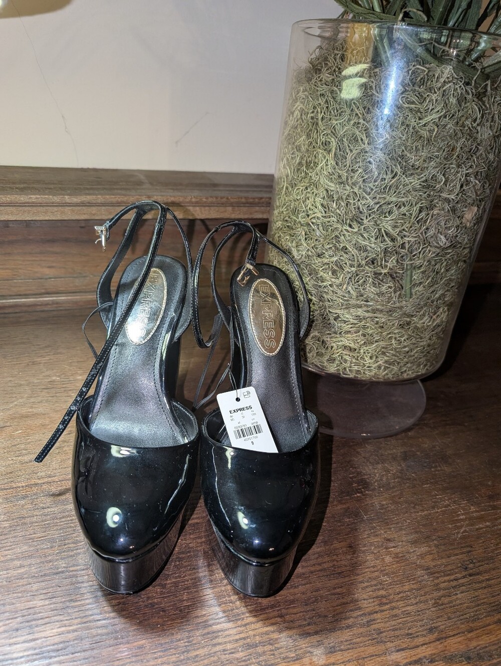 Express Black Patent Platform Slingback Heels